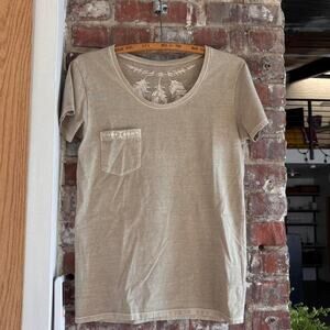 Grey GOA Feather Embroidered T Shirt. Size Small.
